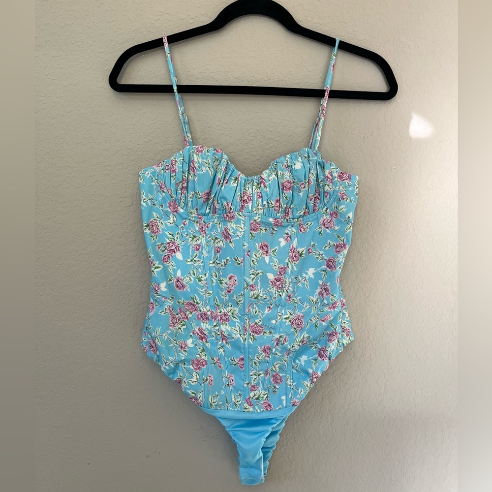 Zara Floral Bodysuit, Blue, Medium